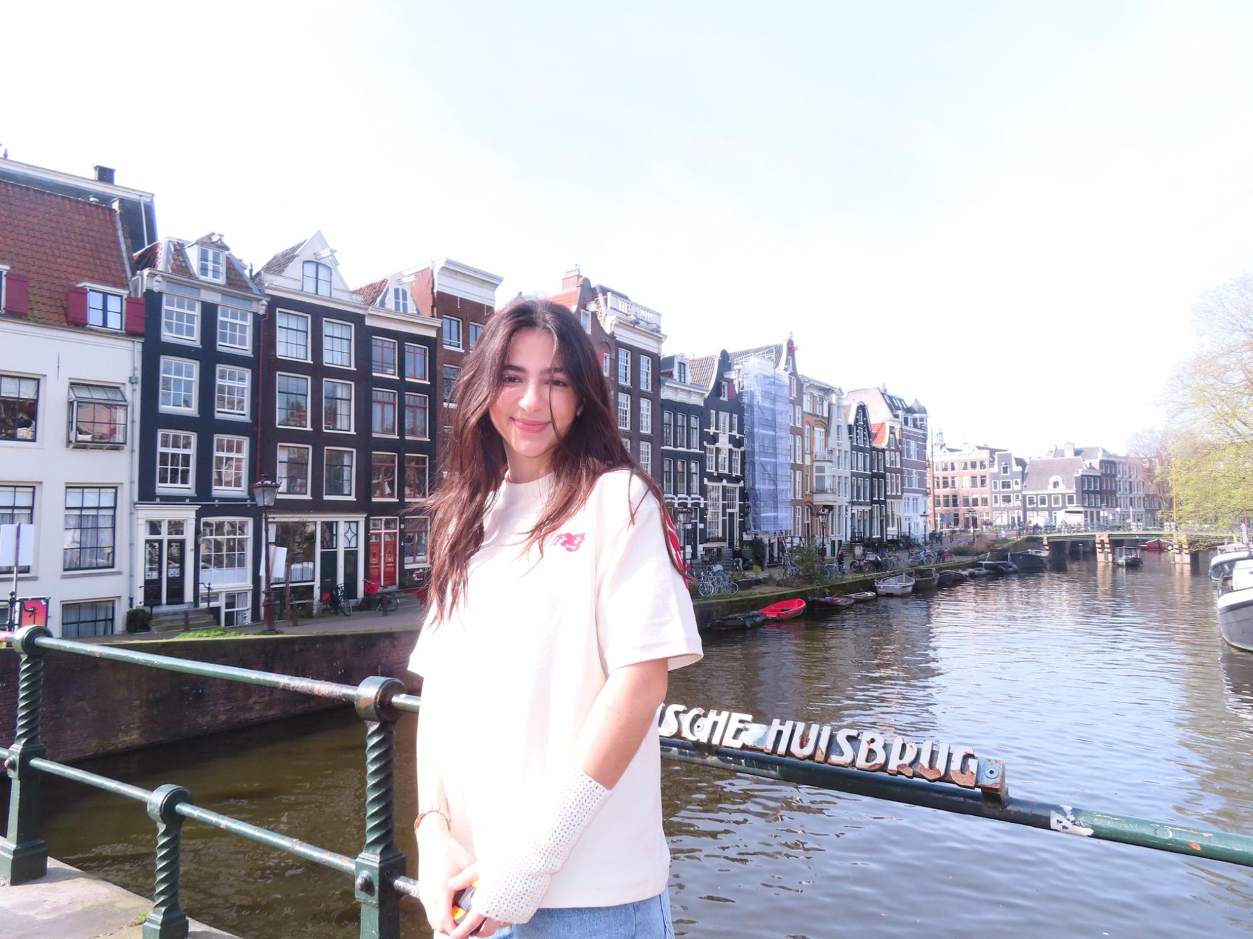 Stefanie by a canal in Amsterdam